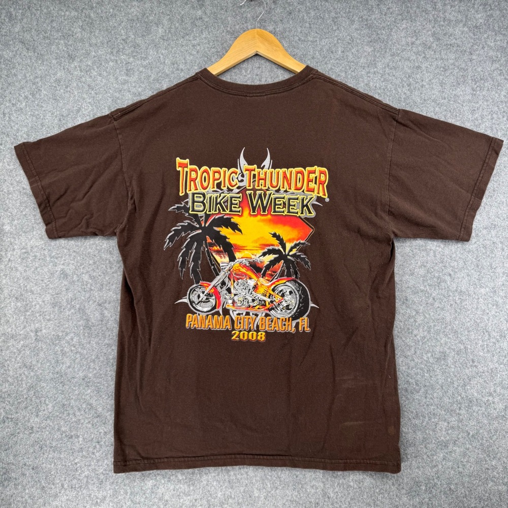 Y2K Bike Week T-Shirt Mens Large Brown Tropic Thunder 2008 Panama City Beach